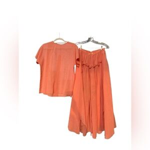 RARE 70/80’s VTG CHLOE LINEN CORAL SMOCKED RUFFLE SKIRT & TOP STUNNING XS/S